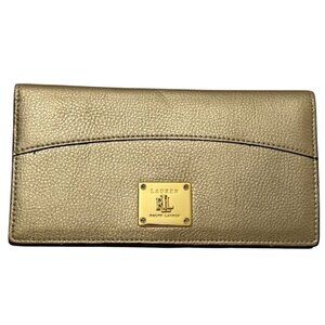 LAUREN Ralph Lauren Wallet Metallic Gold BiFold Logo